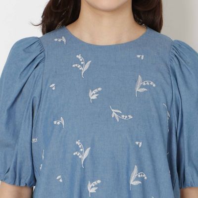 綿100％】スズラン刺繍バックティアードチュニック