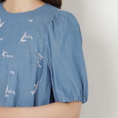綿100％】スズラン刺繍バックティアードチュニック