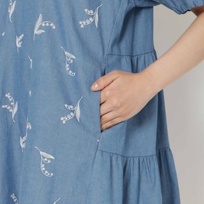 綿100％】スズラン刺繍バックティアードチュニック