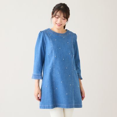 ＜Rose Tiara (Women/大きいサイズ)＞【伸縮性◎】パールスタッズデニムチュニック（５１０２２６１０）