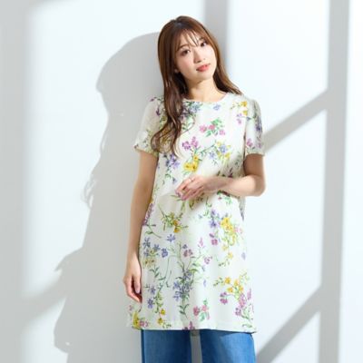 【愛され名品】【手洗いＯＫ】ボタニカルプリントチュニック（５１０２３５０１）