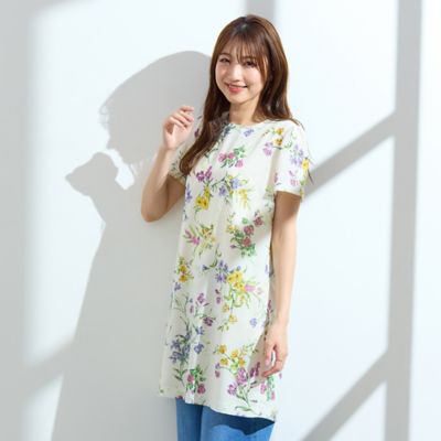 【愛され名品】【手洗いＯＫ】ボタニカルプリントチュニック（５１０２３５０１）