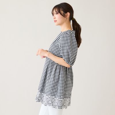 スカラ刺繍チュニック／ ギンガムチェック（51023601A
