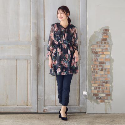 Rose Tiara ベージュ フリルチュニック 五分袖　46 Rose Tiara｜フリルチュニック | Rakuten Fashion(楽天