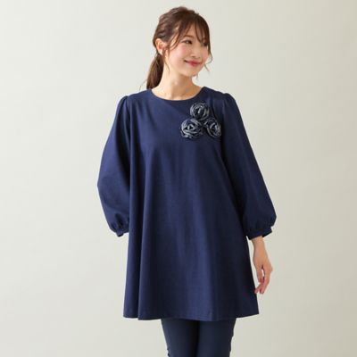 伸縮性◎】巻きバラニットデニムチュニック（51025504