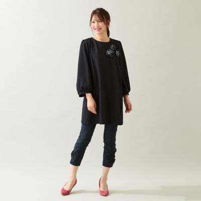 レオナール カシミヤ ニット チュニック トリム 花柄 38 M相当 ブラック レオナール カシミヤ ニット チュニック トリム 花柄 38 M相当