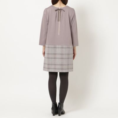 美品ローズティアラチェック切替ドッキングチュニックワンピ大きいサイズ46ベージュ 保湿性／吸温発熱】チェックドッキングチュニック（51026601