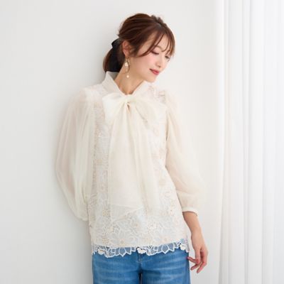 オーガンジー刺繍ブラウス（５１０３１５０７）