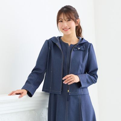 ＜Rose Tiara (Women/大きいサイズ)＞【イージーケア／伸縮性◎】デニムライクフード付きジャケット（５１０３１６０２）