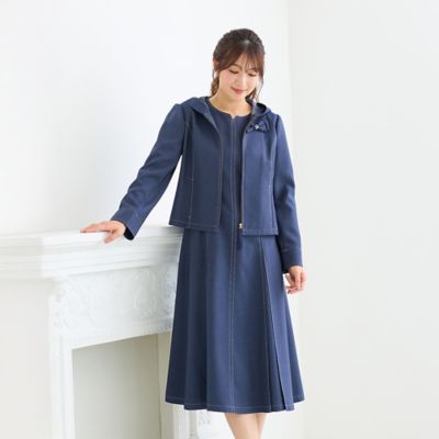 イージーケア／伸縮性◎】デニムライクフード付きジャケット