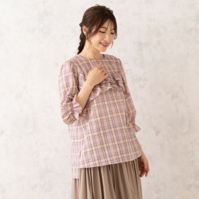 【セットアップ対応】オーガンジーチェックブラウス（５１０３２５０８）