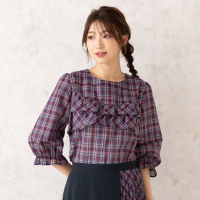 【セットアップ対応】オーガンジーチェックブラウス（５１０３２５０８）