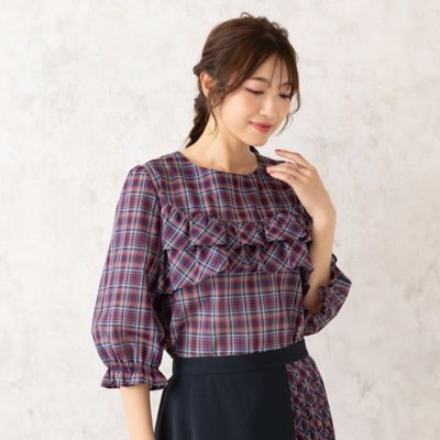 【セットアップ対応】オーガンジーチェックブラウス（５１０３２５０８）