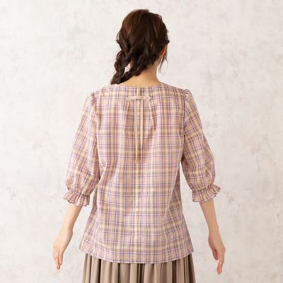 【セットアップ対応】オーガンジーチェックブラウス（５１０３２５０８）