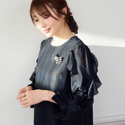 ＜Rose Tiara (Women/大きいサイズ)＞フリルリボン袖ブラウス（５１０３２５２０）