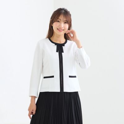 ＜Rose Tiara (Women/大きいサイズ)＞【リボンブローチ付】配色ノーカラージャケット（５１０３２６０２）