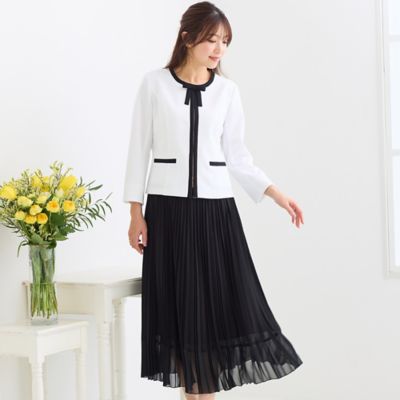 リボンブローチ付】配色ノーカラージャケット（51032602