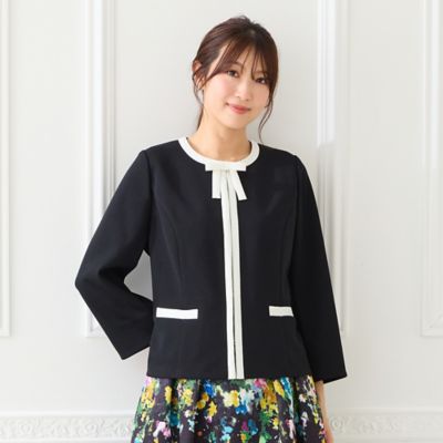リボンブローチ付】配色ノーカラージャケット（51032602