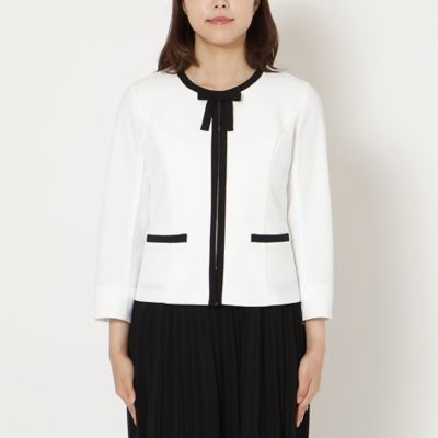 リボンブローチ付】配色ノーカラージャケット（51032602
