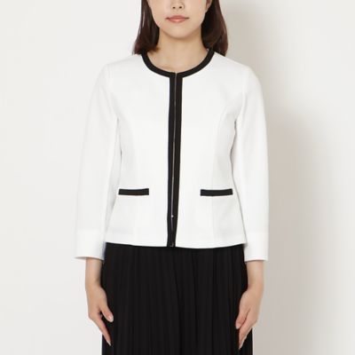 リボンブローチ付】配色ノーカラージャケット（51032602