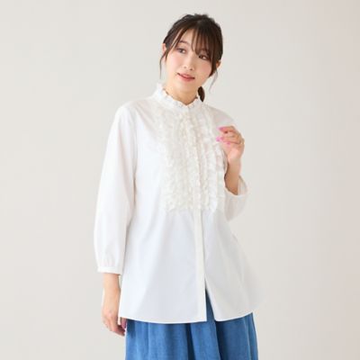 リ*R様 KRIZIA コットン100％ 長袖ブラウス ホワイト 46サイズ 新 接触冷感／UVカット】フリルブラウス（51032605A） | Rose