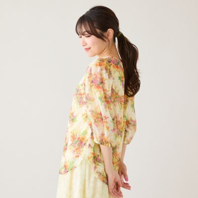 ＜Rose Tiara (Women/大きいサイズ)＞【セットアップ対応】フラワーブーケ柄パフスリーブブラウス（５１０３２６０８）