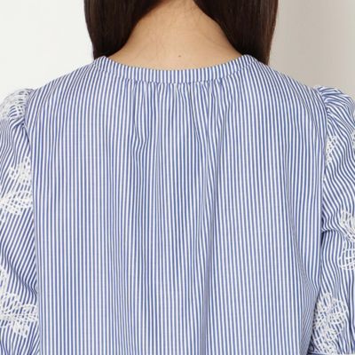 ストライプ刺繍パフスリーブブラウス（51032612） | Rose