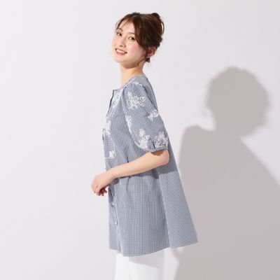 ギンガムチェック刺繍パフスリーブブラウス（51032612A