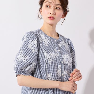 yori2023SM  ギンガムショートパフブラウス36 ミント yori2023SM ギンガムショートパフブラウス36 ミント 【公式通販】