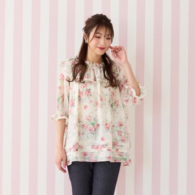ローズプリントフリルカラーブラウス（51033407  