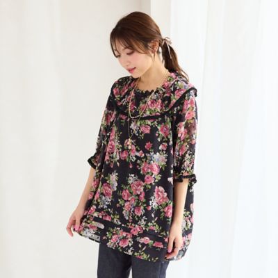 ローズプリントフリルカラーブラウス（51033407  