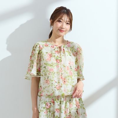 【セットアップ可】ローズプリントバルーンブラウス（５１０３３５１１）