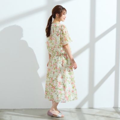 【セットアップ可】ローズプリントバルーンブラウス（５１０３３５１１）