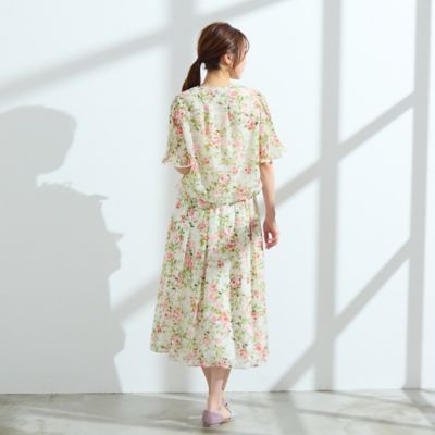 【セットアップ可】ローズプリントバルーンブラウス（５１０３３５１１）