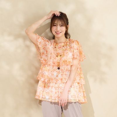 ＜Rose Tiara (Women/大きいサイズ)＞【手洗いＯＫ】シフォン楊柳ティアードブラウス（５１０３３５１５）