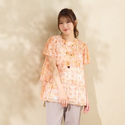 【手洗いＯＫ】シフォン楊柳ティアードブラウス（５１０３３５１５）