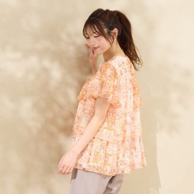 【手洗いＯＫ】シフォン楊柳ティアードブラウス（５１０３３５１５）