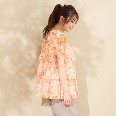 【手洗いＯＫ】シフォン楊柳ティアードブラウス（５１０３３５１５）