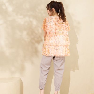 【手洗いＯＫ】シフォン楊柳ティアードブラウス（５１０３３５１５）