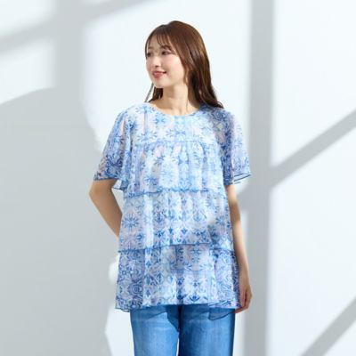 【手洗いＯＫ】シフォン楊柳ティアードブラウス（５１０３３５１５）