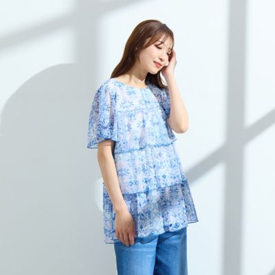 【手洗いＯＫ】シフォン楊柳ティアードブラウス（５１０３３５１５）