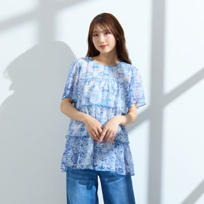【手洗いＯＫ】シフォン楊柳ティアードブラウス（５１０３３５１５）