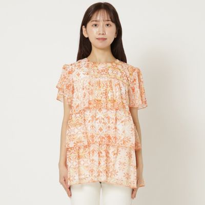 【手洗いＯＫ】シフォン楊柳ティアードブラウス（５１０３３５１５）
