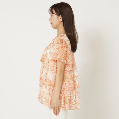 【手洗いＯＫ】シフォン楊柳ティアードブラウス（５１０３３５１５）