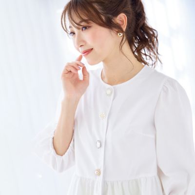 【大人気追加／接触冷感／ＵＶカット／手洗いＯＫ】異素材切替ペプラムブラウス（５１０３３５１７）