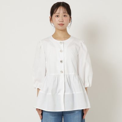 【大人気追加／接触冷感／ＵＶカット／手洗いＯＫ】異素材切替ペプラムブラウス（５１０３３５１７）