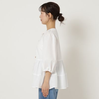 【大人気追加／接触冷感／ＵＶカット／手洗いＯＫ】異素材切替ペプラムブラウス（５１０３３５１７）