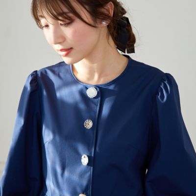 【大人気追加／接触冷感／ＵＶカット／手洗いＯＫ】ビジューボタンペプラムブラウス（５１０３３５１７Ａ）