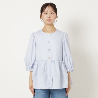 【大人気追加／接触冷感／ＵＶカット／手洗いＯＫ】ビジューボタンペプラムブラウス（５１０３３５１７Ａ）