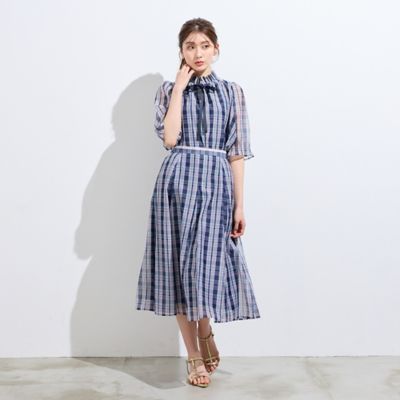 ＜Rose Tiara (Women/大きいサイズ)＞【セットアップ対応】マドラスチェック風プリントフリルカラーブラウス（５１０３３６０３）